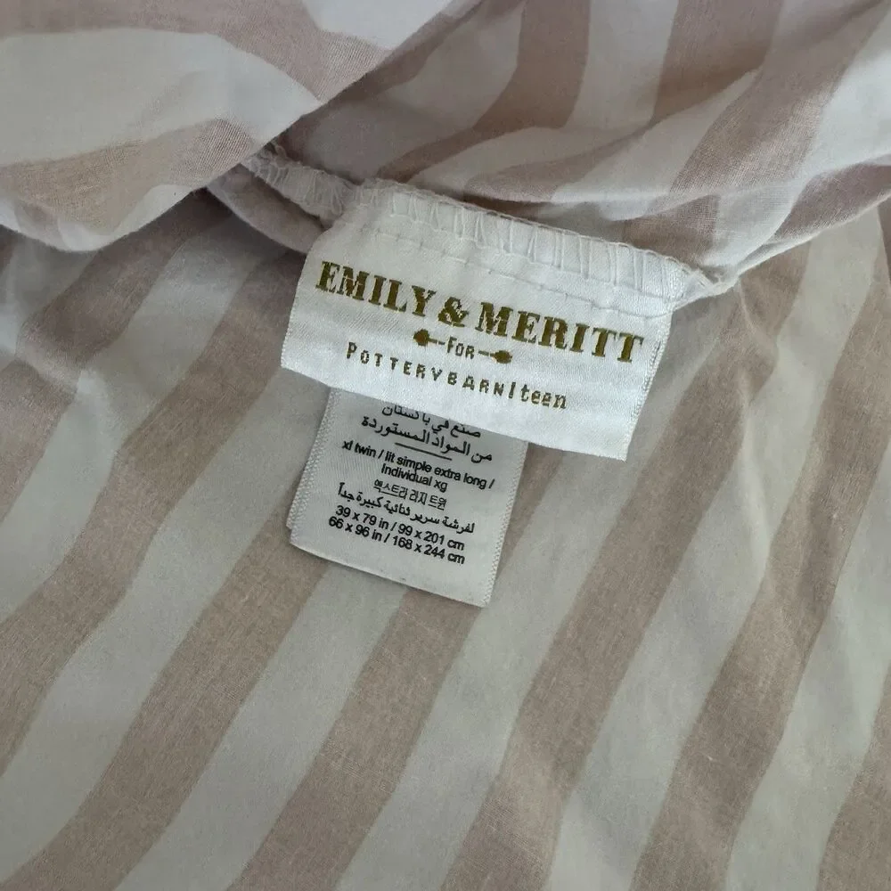 POTTERY BARN EMILY & MERITT PIRATE STRIPE XL Twin Sheet Set Pink